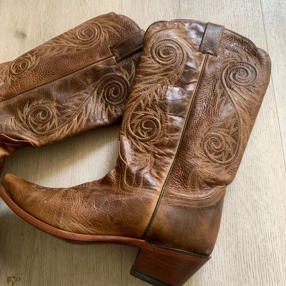 Justin Womens Distressed 10B Leather Western Cowboy Boots Snip Toe Swirl Stitch - Picture 6 of 15